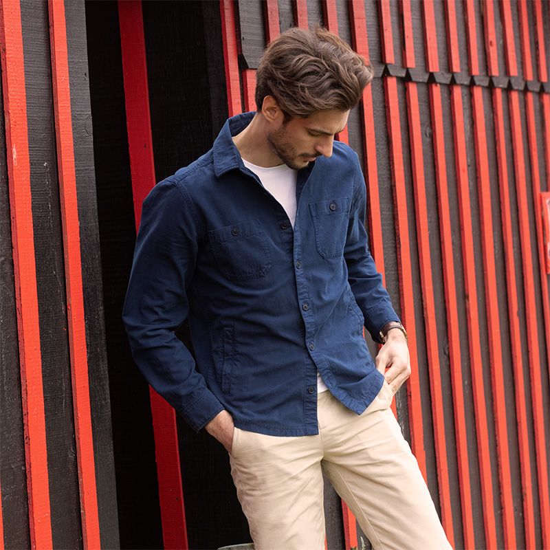 blue linen and cotton overshirt the nines