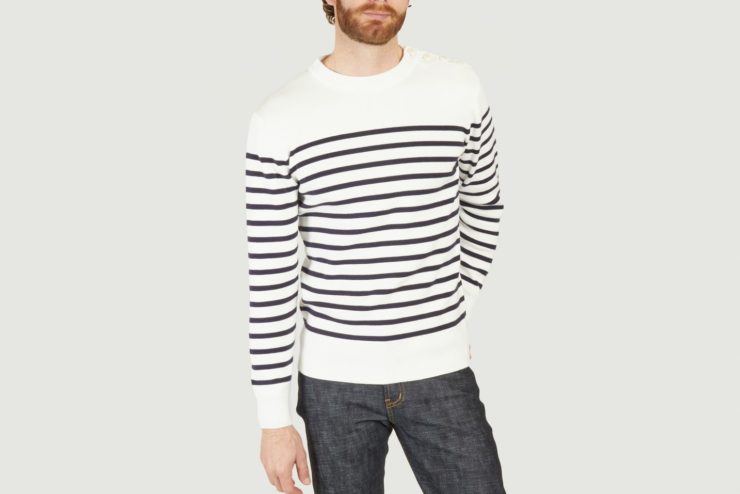 pull marin homme blanc et bleu
