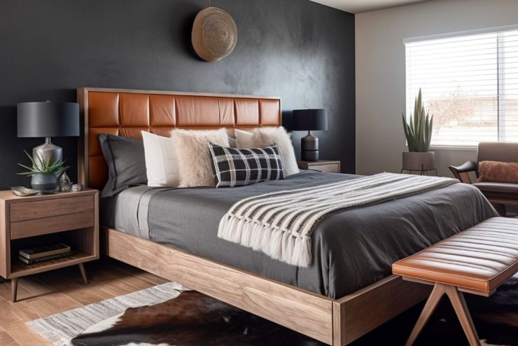 chambre masculine avec un lit double