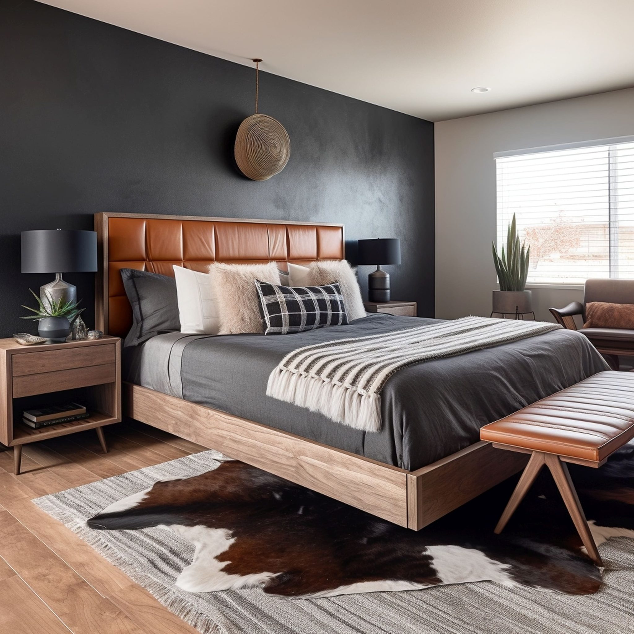 chambre masculine avec un lit double